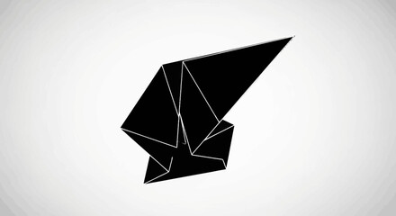 A black origami bird in flight on a white gradient background illustration