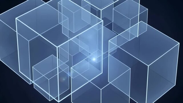 Abstract cluster of glass cubes rotates in a dark environment providing a clean visual for corporate motion projects.