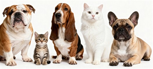 Fototapeta premium Diverse Domestic Animals: Dogs and Cat Portrait