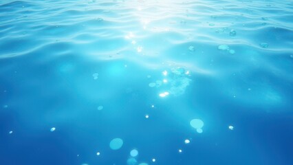 Blue Water Surface with Ripples Bubbles and Shining Reflections Background