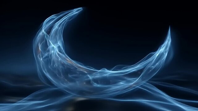 Ethereal blue energy forming a crescent shape against a dark background