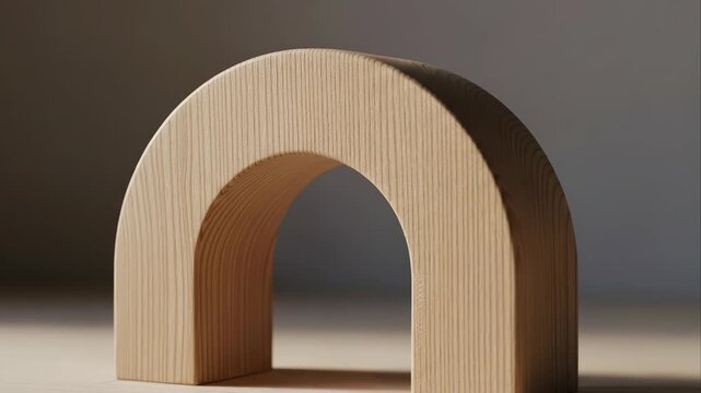 Minimalist wooden arch shape with natural wood grain texture