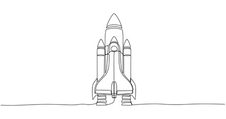 Continuous line drawing of a space shuttle ready for launch. no editable stroke