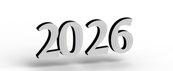 2026 year number in 3d style on a white background, new year concept. Suitable for business,...
