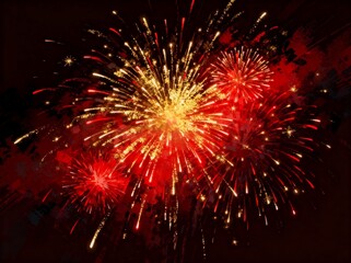 Vibrant Red and Gold Fireworks Display Against Dark Sky