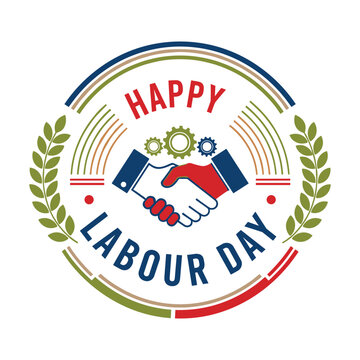 Vibrant Labour Day logo with handshake and gears