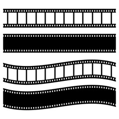 Fototapeta premium Film strip vector set on transparent background. Straight and wavy cinema negative frame icons for cinema-themed branding, movie production logos, photography blog headers, and video editing designs
