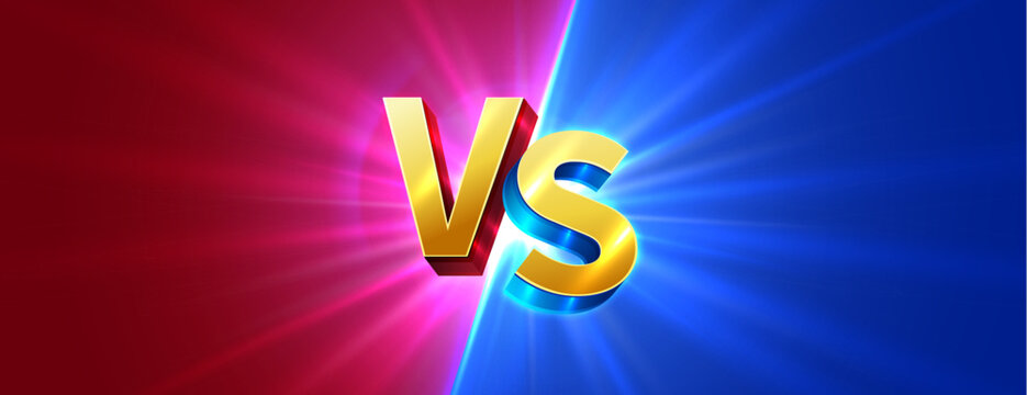 Striking VS letters on a radiant red and blue background.