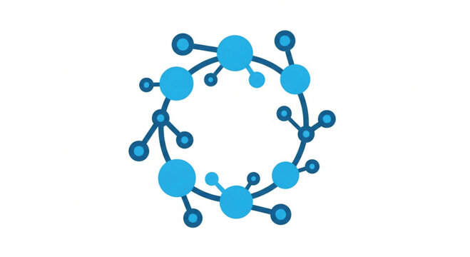 Abstract blue connected circles and dots network icon. Modern digital technology and data connection symbol.