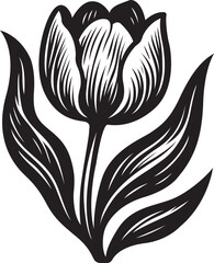 Stylized black and white tulip flower