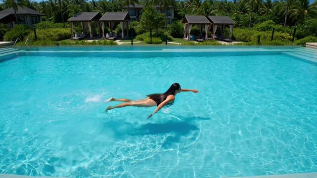 Woman diving into swimming pool on vacation