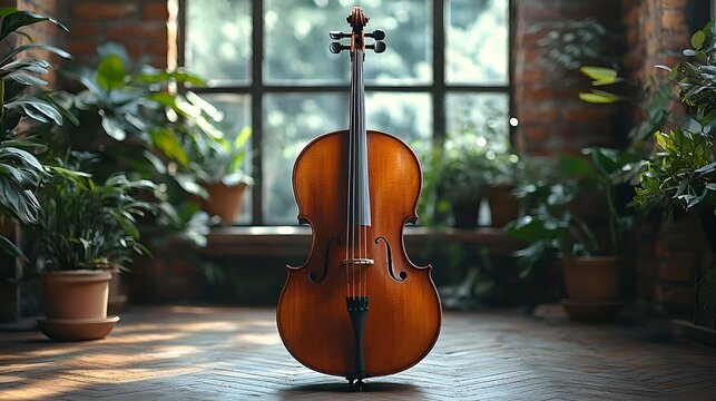 Cellist's instrument in a sunlit room