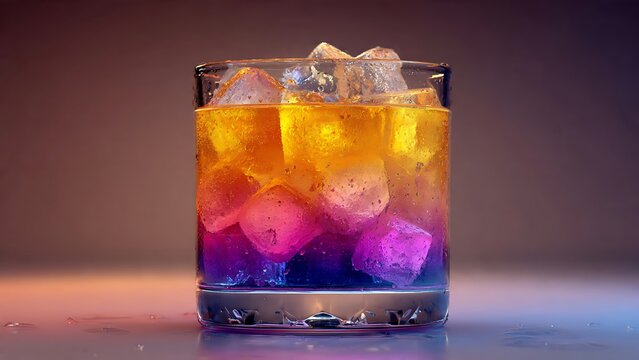Isolated cold glass of cola with ice cubes and a fresh lemon slice, a refreshing soda beverage for a party bar