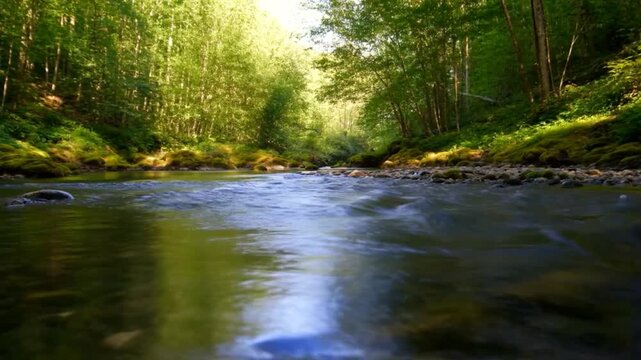 Forest River Flowing Scene