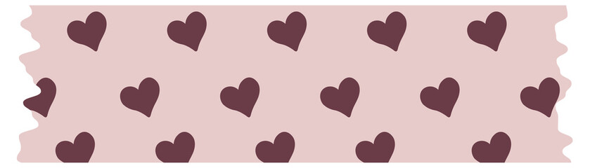 Cute aesthetic washi tape featuring a repeating pattern of dark mauve hearts on a soft dusty rose background.

