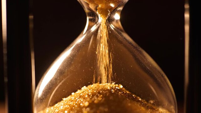 The ceaseless flow of golden sand in an antique hourglass, a profound visual metaphor for the ongoing progression of time, deadlines, and valuable moments