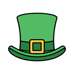 Green leprechaun hat with gold buckle, St. Patrick's Day celebration icon, flat cartoon vector illustration