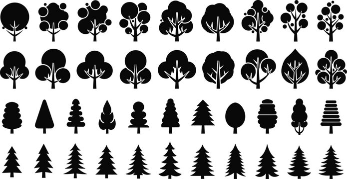 Tree silhouette collection forest and park trees vector illustration nature icon set