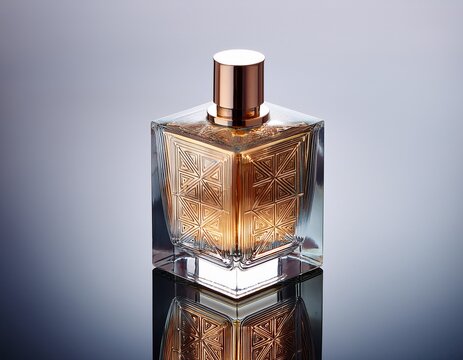 modern perfume bottle in glass cube luxury fragrance cosmetic product