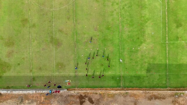 Drone captures football practice at Stadion in Banjarmasin South Kalimantan