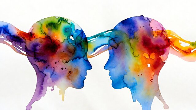 Connessione mentale ed empatia: profili umani astratti ad acquerello