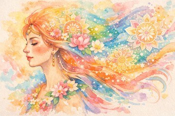 Sogno spirituale: ritratto femminile con bagliori magici e natura