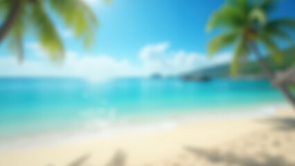 Fototapeta premium Natural Blurred Tropical Beach Background with Ocean and Blue Sky Summer Vacation Concept