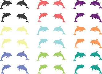 Obraz premium Multi Color Dolphin Silhouette Collection Flat Vector Icon Set