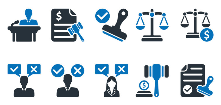 set of business icons as balance judgement conference
