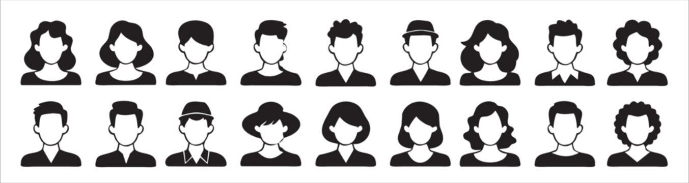 diverse profile icons male female hairstyles hats avatar