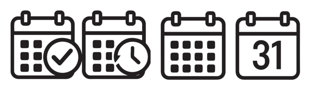 Black Calendar Icons Showing Schedule Planning Time Management Concepts vector