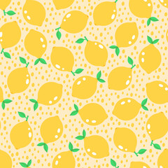 Simple seamless pattern with lemons on a yellow background. Vector graphics