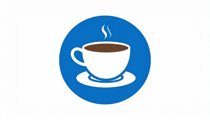 Obraz premium Hot steaming coffee cup icon in blue circle vector minimalist design for cafe menu