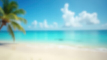 Natural Blurred Tropical Beach Background with Ocean and Blue Sky Summer Vacation Concept