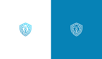Cyber security shield logo with circuit padlock design