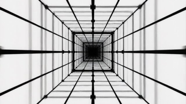 Infinite Black and White Grid Tunnel Perspective, Abstract Geometric Background, Endless Corridor