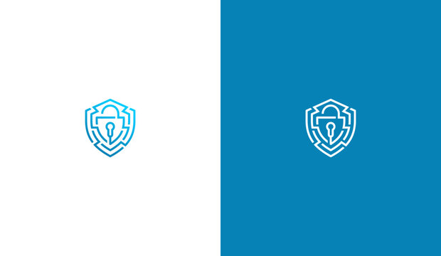 Cyber security shield logo with circuit padlock design