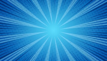 Vibrant blue background with radiant light rays emanating from a central glowing point creating a dynamic and energetic abstract design element for graphic resources and creative projects