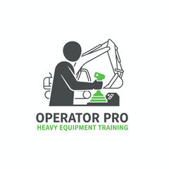 Naklejka premium Stylized logo of a figure operating a piece of construction equipment, with supporting text below