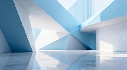 Obraz premium Abstract Modern Architecture Interior with Blue Geometric Forms