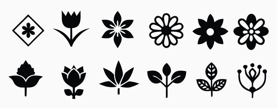 black silhouette graphics of various flower leaf and plant