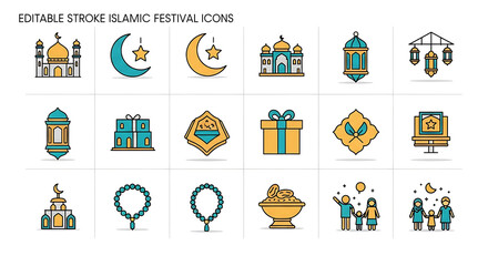 Fototapeta premium Vibrant Islamic festival icons for modern design and celebration