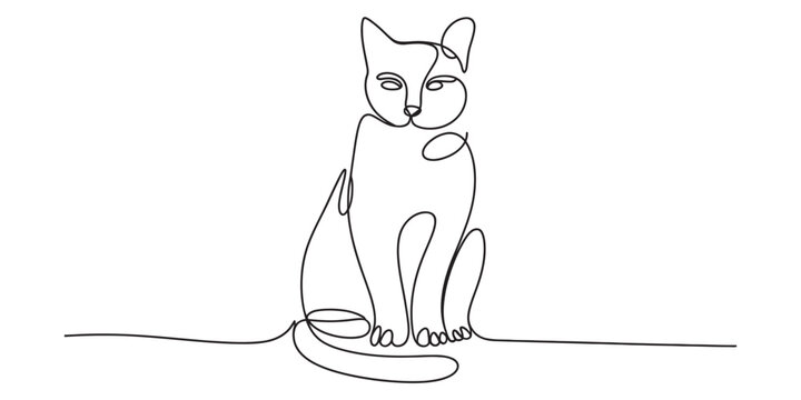 Minimalist continuous line drawing of a sitting cat with a simple and elegant design Vector, illustration