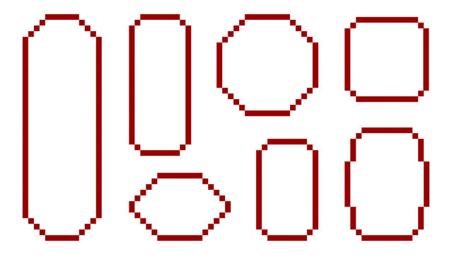 Empty pixel text boxes frame set, pixelated talk balloon, speech bubble