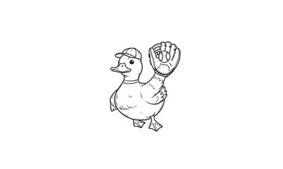 Obraz premium Cartoon Duck Wearing Baseball Cap and Glove.