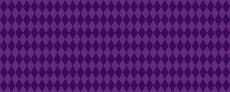 Purple diamond pattern. Background harlequin texture. Seamless rhombus shape texture for carnival, circus party design. Vector geometric checkered backdrop.