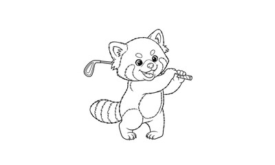 Obraz premium Cartoon Red Panda Playing Flute Music.