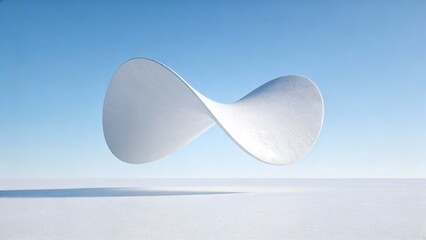 White M&ouml;bius Strip Shape Floating in Landscape