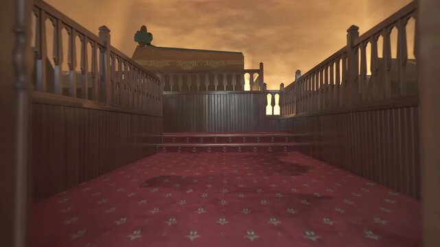 Muslim tomb coffin with islamic shroud inside mausoleum mosque shrine in Turkey. Sacred casket draped by burial cloth amid dervish sanctuary, mystical memorial for deceased souls.