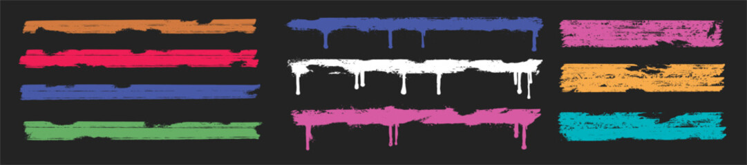 Fototapeta premium featuring vibrant paint strips and dripping brush strokes with a rough grunge style. perfect for artistic headers, urban banners, and creative dividers in modern designs
